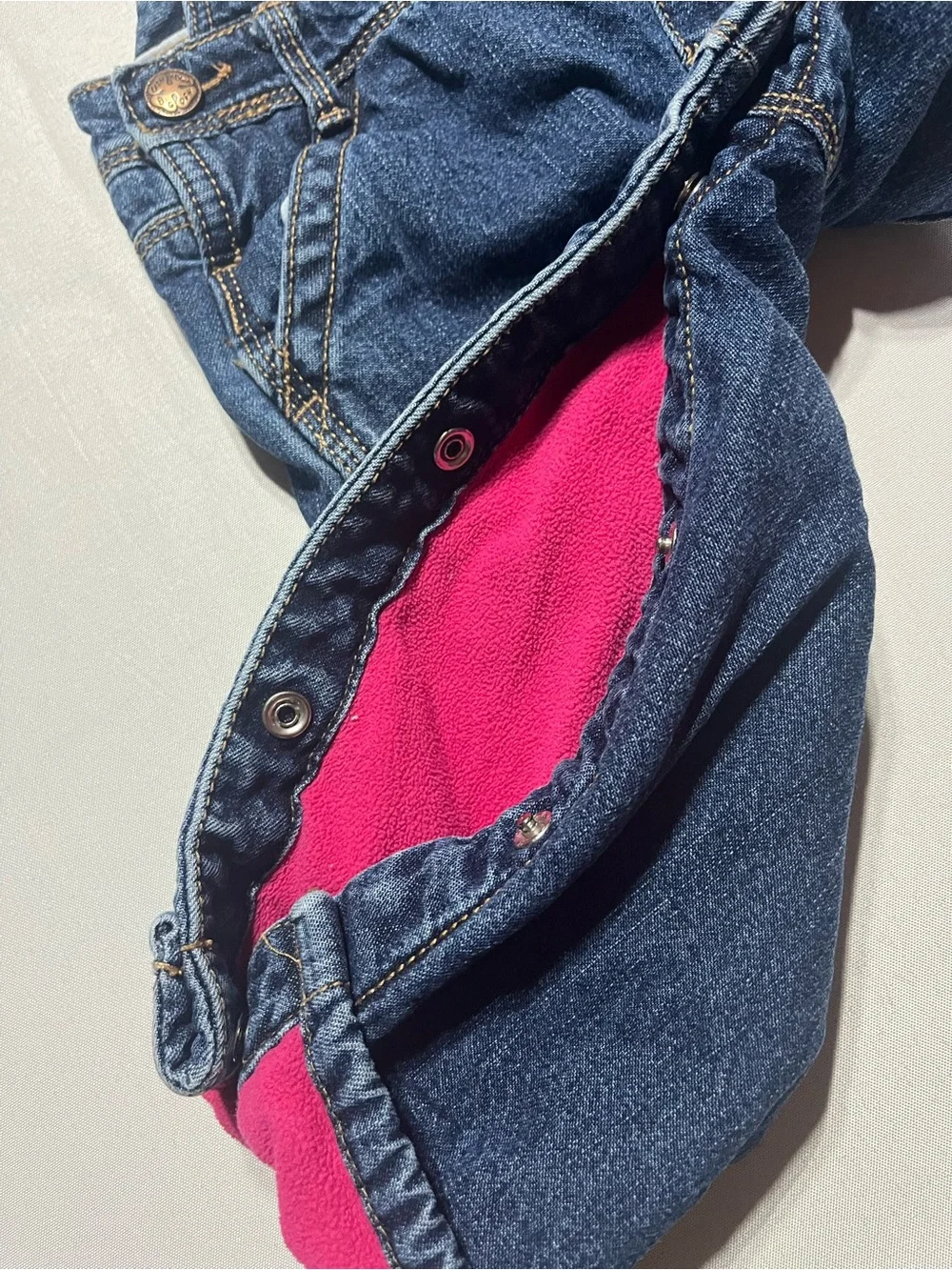 OshKosh B'gosh Girls 12M Dark Blue Denim Fleece Lined Snap Closure Overalls